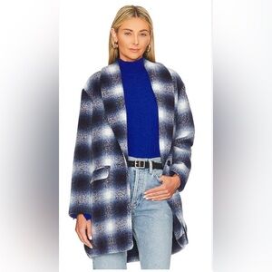 Steve Madden Zoey Brushed Plaid Jacket Peacoat Navy XS NWT